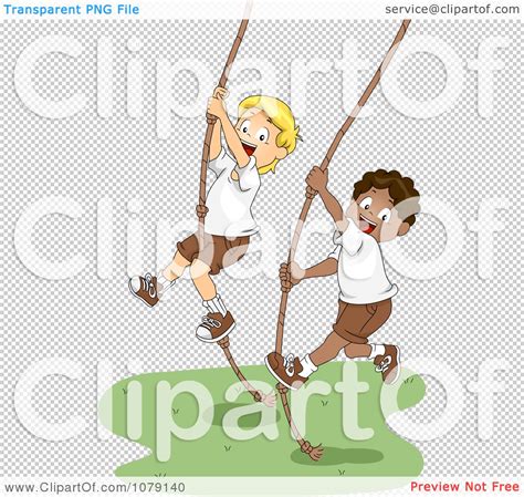 Clipart Summer Camp Boys Swinging On Ropes Royalty Free Vector