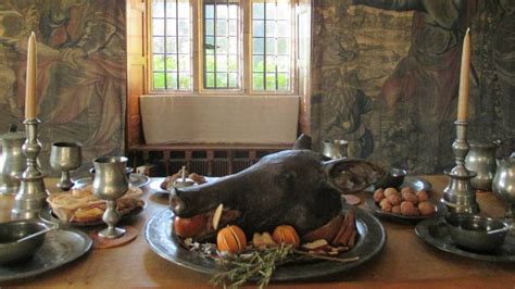 Tudor Feast On Oak Table Manor Oak Table Painting