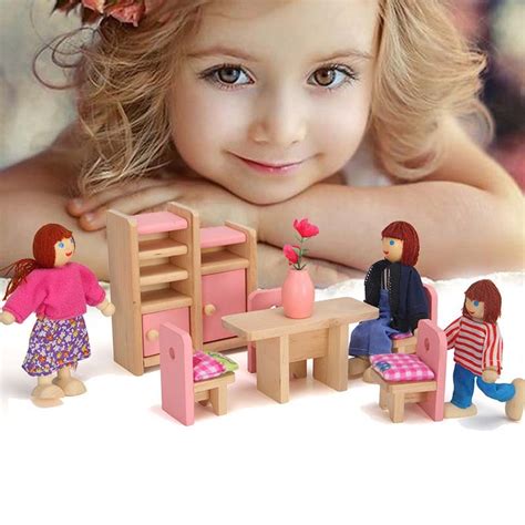 Delicate Wooden Doll House Furniture Toys Set Miniature For Kids