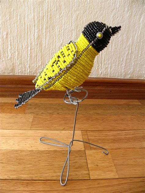 African Beaded Wire Animal Sculpture Bird Small Etsy