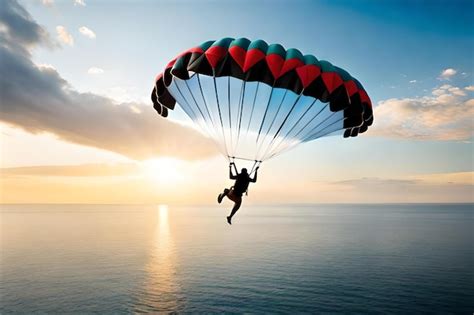 Premium Ai Image A Man Is Parasailing In The Air With A Parachute