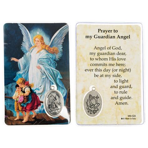 Laminated Guardian Angel Prayer Card With Medal The Catholic Company