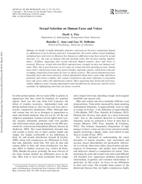 Pdf Sexual Selection On Human Faces And Voices David Puts
