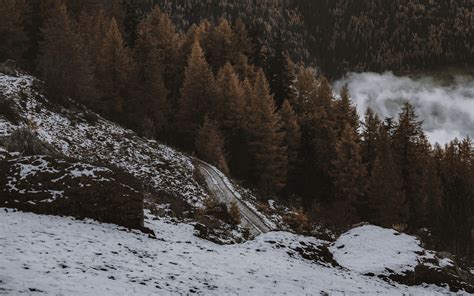 Download Wallpaper 3840x2400 Mountain Forest Snow Road Winter 4k