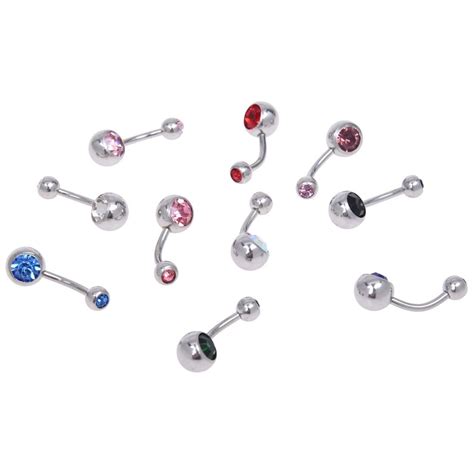 10pcs 14G Mixed Color Double Gem Belly Button Ring Body Jewelry