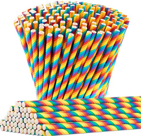 300pcs Biodegradable Rainbow Paper Straws Bulk Colorful Drinking