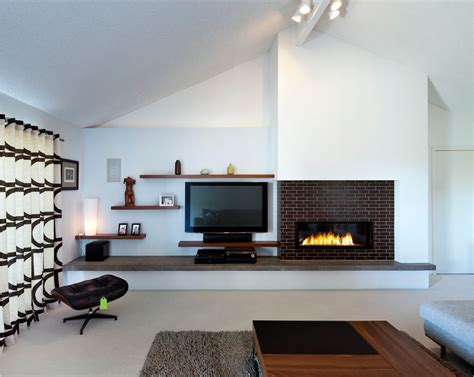 Off Centered Tv And Fireplace Modern And Contemporary Living Room