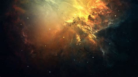 Hd Wallpaper Nebula Yellow And Black Abstract Painting Stars