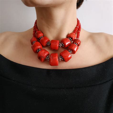 Big Coral Beads Necklace Natural Red Coral Jewelry Ukrainian Etsy