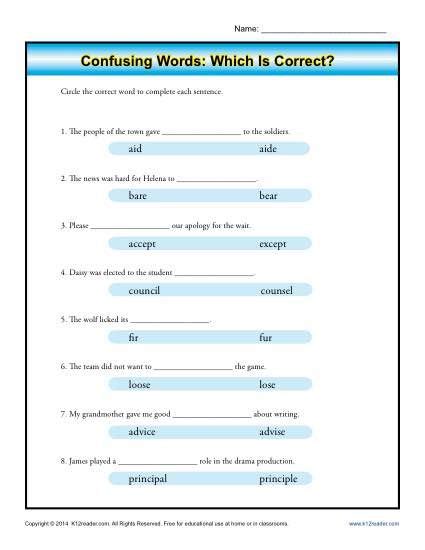 Commonly Confused Words Worksheet With Answers