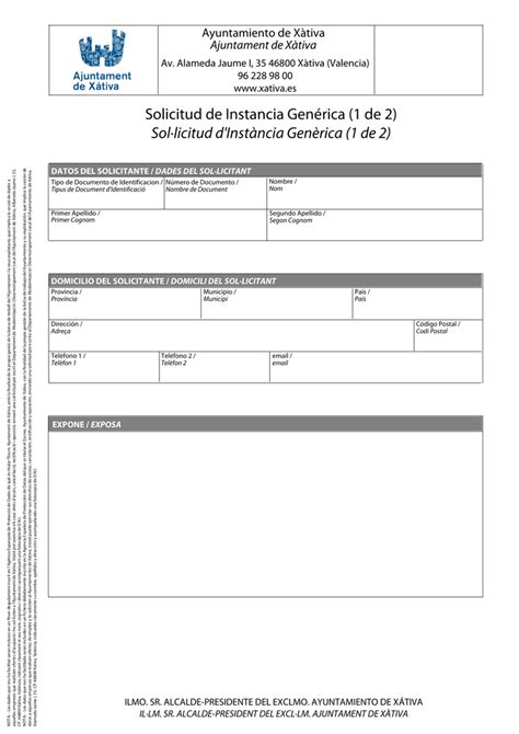 Solicitud De Instancia Genérica 1 De 2 Sol·licitud D Instància