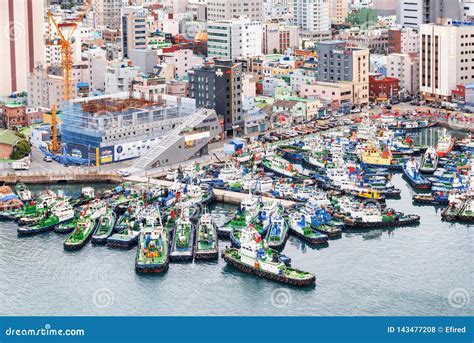 Top View Of Ships Parked At Busan Harbor South Korea Editorial Stock
