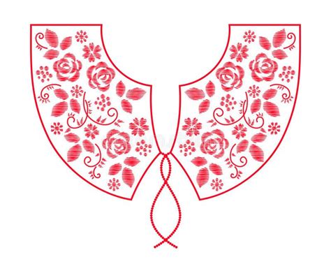 Neck Line Embroidery Design With Flowers Vector Royalty Free