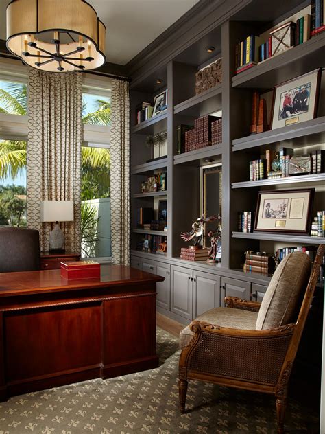 Sophisticated Home Office With Gray Built Ins Hgtv