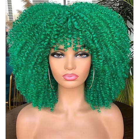 White Afro Wigs Short Curly Afro Wig With Bangs For Black Women Kinky Curly Hair Wig Afro