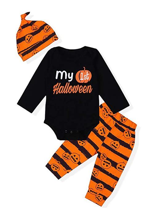 3pcs My First Halloween Stripe Outfit Set Baby Boys Girls Cute Romper