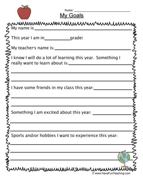 First Grade Goals Checklist