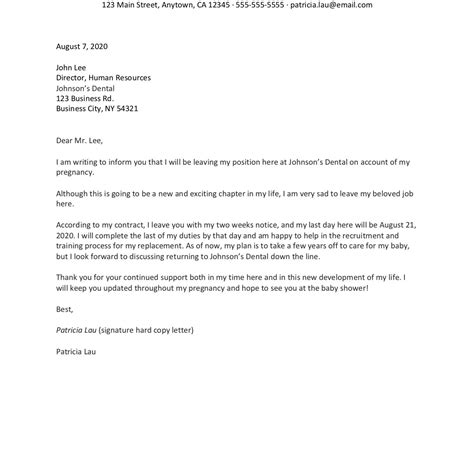 Resignation Letter Pregnancy