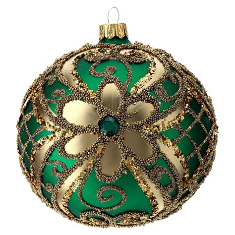 christmas bauble green and gold 15cm online sales on uk