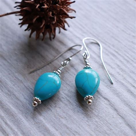 Turquoise Blue Earrings Magnesite Earrings Sterling Silver Etsy