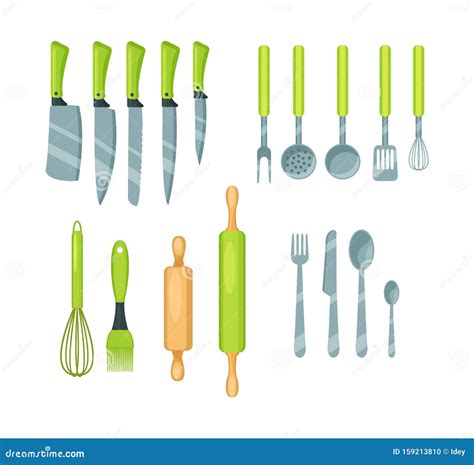 Set Of Kitchen Utensils Cookware Cartoon Vector Illustration Isolated