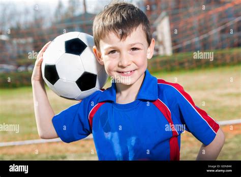 Handsome Teenager Boy Football Stock Photo Alamy