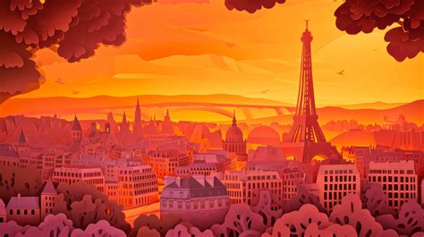 Eiffel Tower At Sunset Paris Skyline Sunset In Paris Orange Sunset
