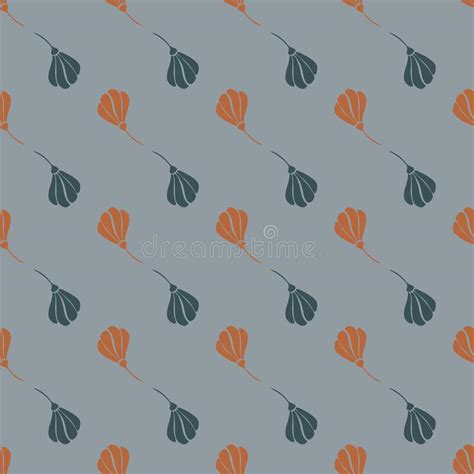 Abstract Botanic Nature Seamless Pattern With Blue And Orange Flowers