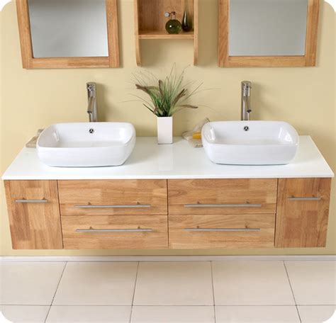 Double bathroom vanities, most often found in master bathrooms, have long been the ideal solution for a variety of reasons. 59" Bellezza Double Vessel Sink Vanity - Natural Wood ...