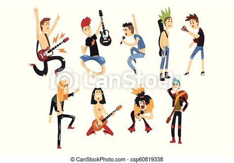 Cartoon Rock Artists Characters Singing And Playing On Musical