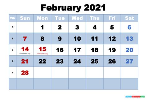 √ February 2021 Calendar Printable February 2021 Editable Calendar