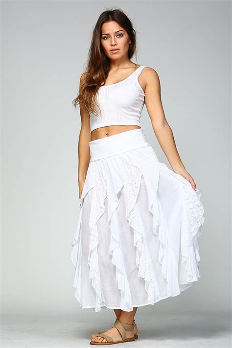 Lace Ruffle Skirt White