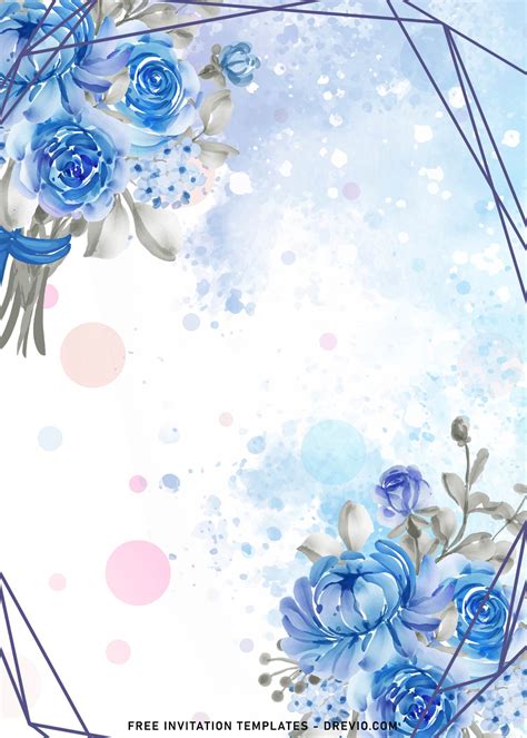 7 Enchanting Blue Floral Geometric Wedding Invitation Templates