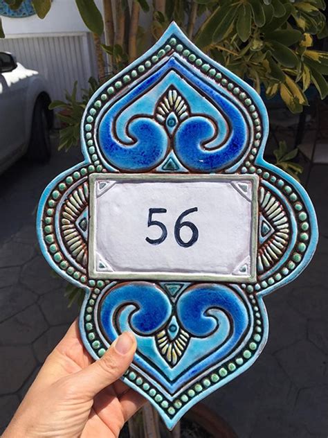 Address Plaque With Boho Decor House Numbers In Ceramic Etsy Handmade