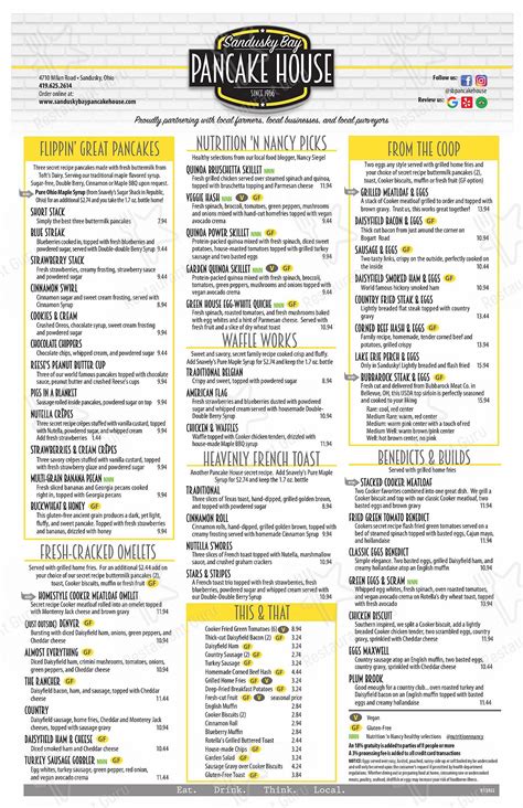 Menu at Sandusky Bay Pancake House restaurant, Sandusky