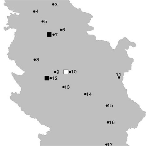 Map Of Serbia Showing 17 Towns 1 Subotica 2 Sombor 3 Zrenjanin
