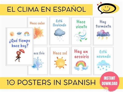 weather spanish vocabulary printable posters weather in spanish spanish classroom decor hace