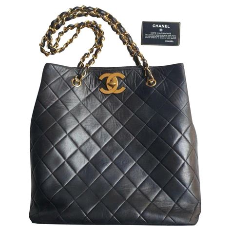 Vintage Chanel Tote Bag Black Leather Ref201104 Joli Closet