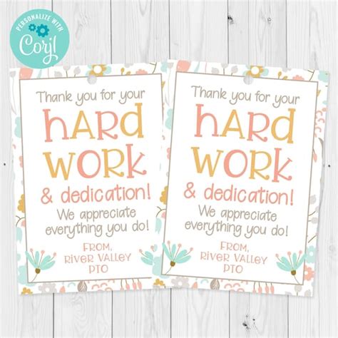 Editable Thank You For Your Hard Work And Dedication Gift Tag Etsy UK