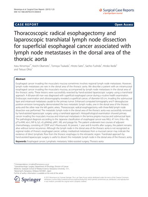 Pdf Thoracoscopic Radical Esophagectomy And Laparoscopic Transhiatal