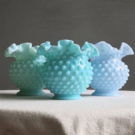 Vintage Turquoise Pastel Hobnail Milk Glass Vase By Fenton Etsy Uk Milk Glass Vase Milk