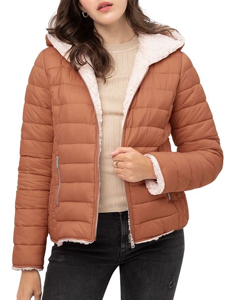 Ma Croix Womens Premium Hooded Puffer Jacket Reversible With Soft Faux
