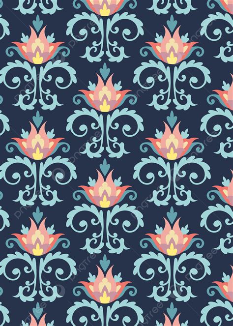 Colorful Retro Flower Seamless Pattern With Dark Blue Background Retro