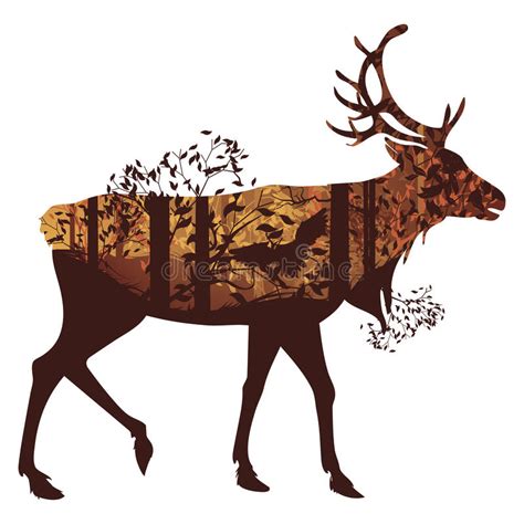 Autumn Forest Landscape And Deer Stock Vector Illustration Of Wood