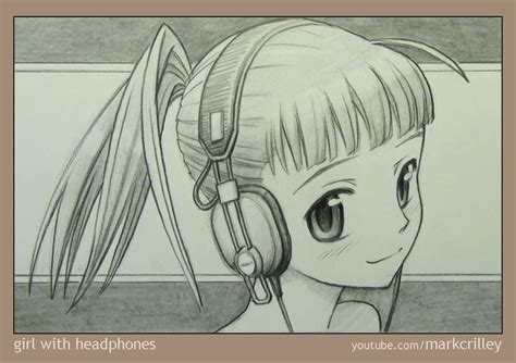 Girl With Headphones Drawings Manga Drawing