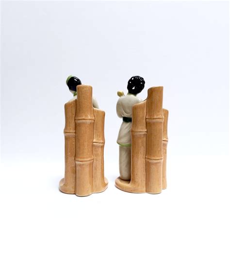 Vintage Set Ceramic Bamboo Bud Vases Asian Musicians Mid Etsy