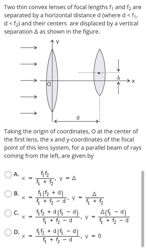 Two Thin Convex Lenses Of Focal Length F1 And F2 Are Separated By A