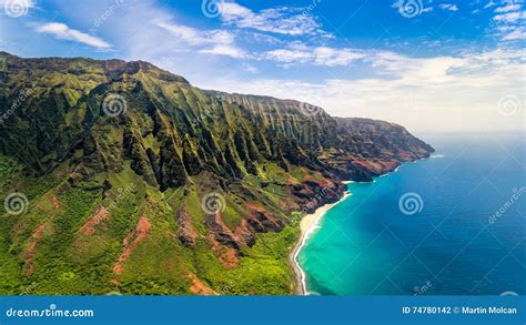 Aerial Landscape View Of Spectacular Na Pali Coast Kauai Stock Photo