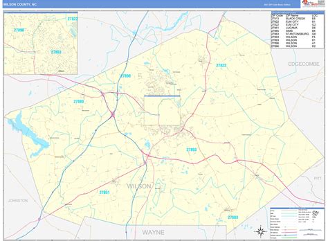 Wilson County Nc Zip Code Wall Map Basic Style By Marketmaps Mapsales