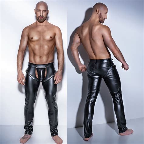 plus size mens sexy dessous fuax lederhosen latex leggings männer geöffnete gabelung lange hosen